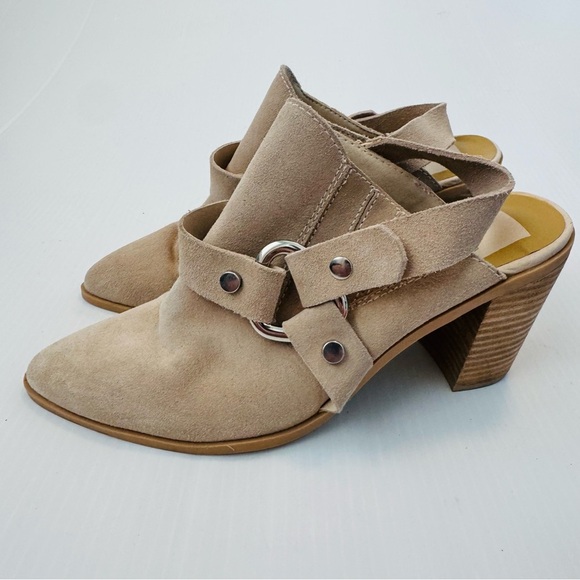 Dolce Vita Rango western style suede mules tan/cream size 11 stacked heel - Picture 4 of 14
